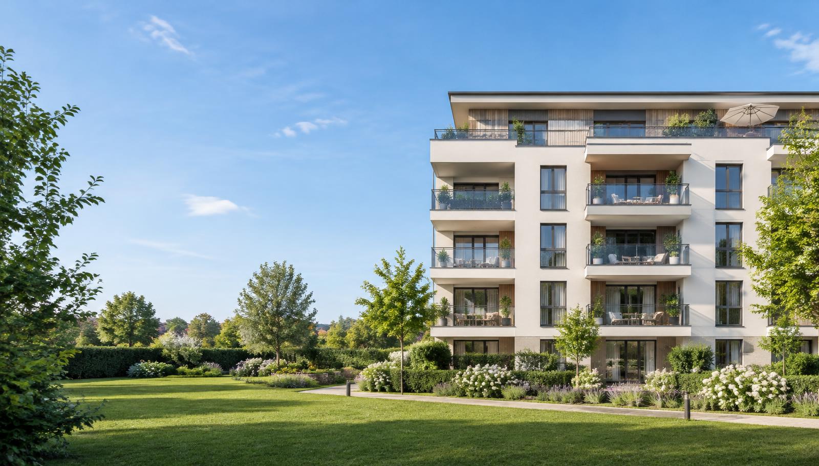 Résidence avec balcons et jardin